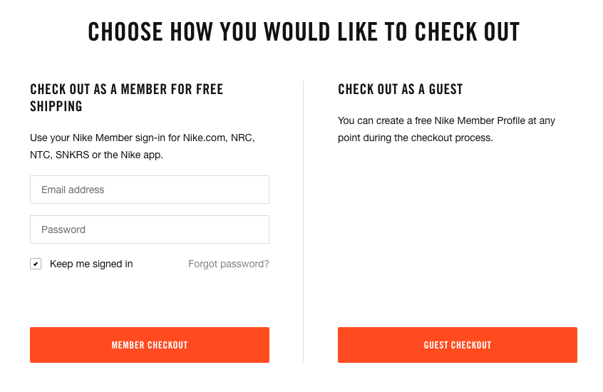 Nike checkout page